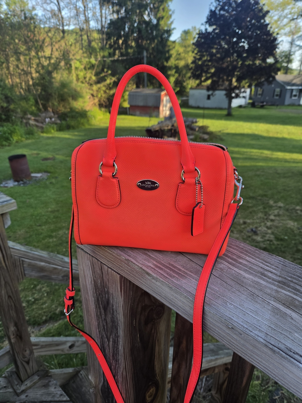 Coach Pebbled Leather Zip Satchel in Bright Pink